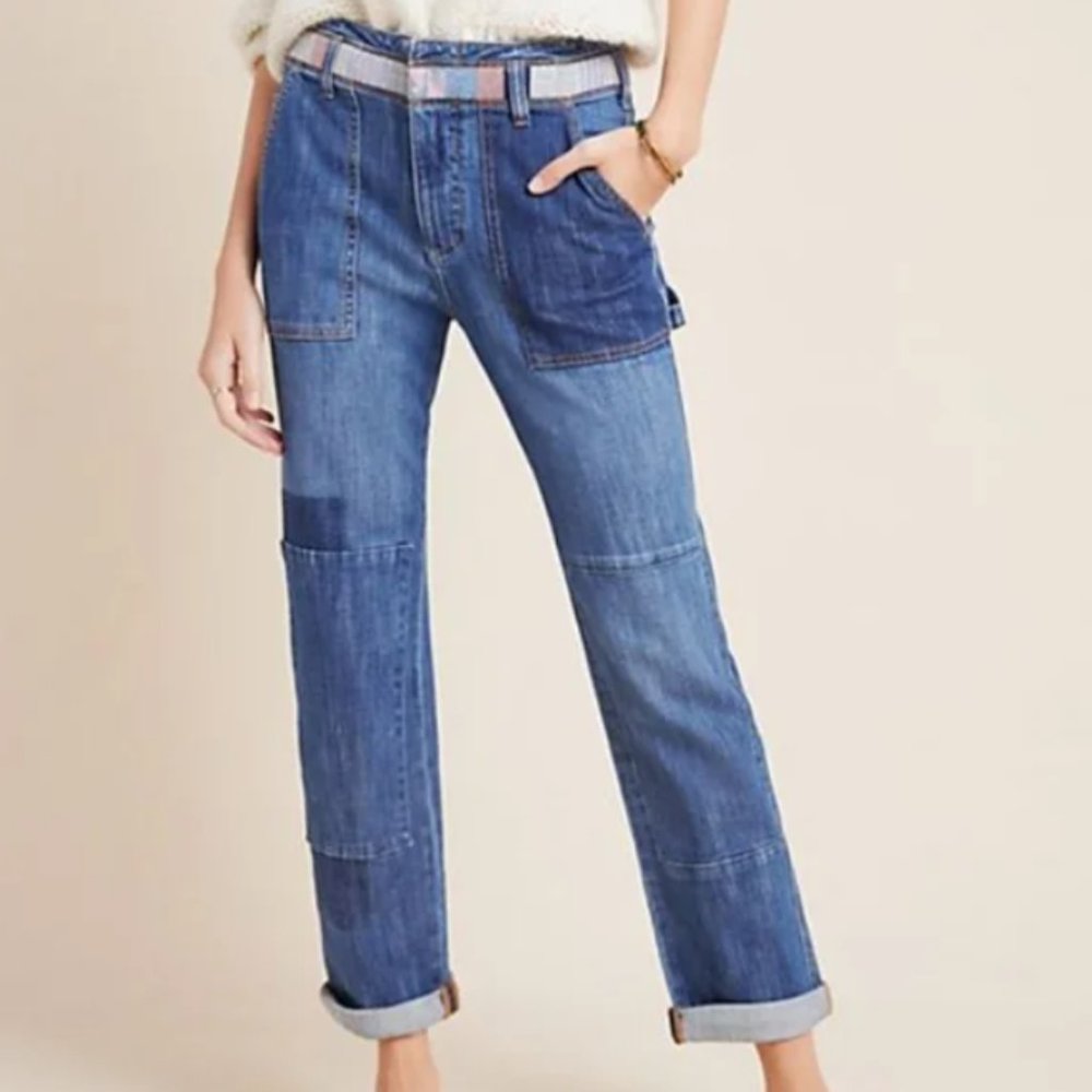 💥NWT Anthro Pilcro And The Letterpress HR Patchwork Slim Boyfriend Jeans Size 25